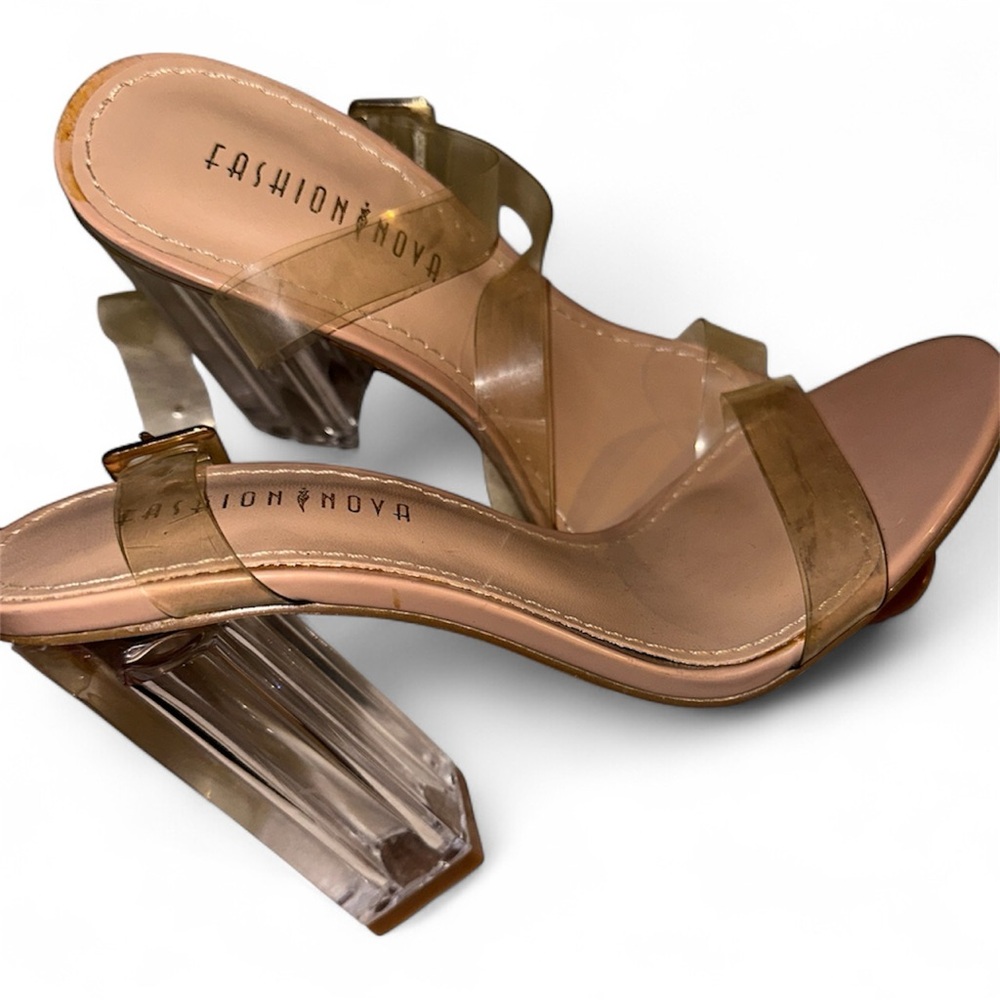 Fashion Nova Clear Strap Heels - Tan